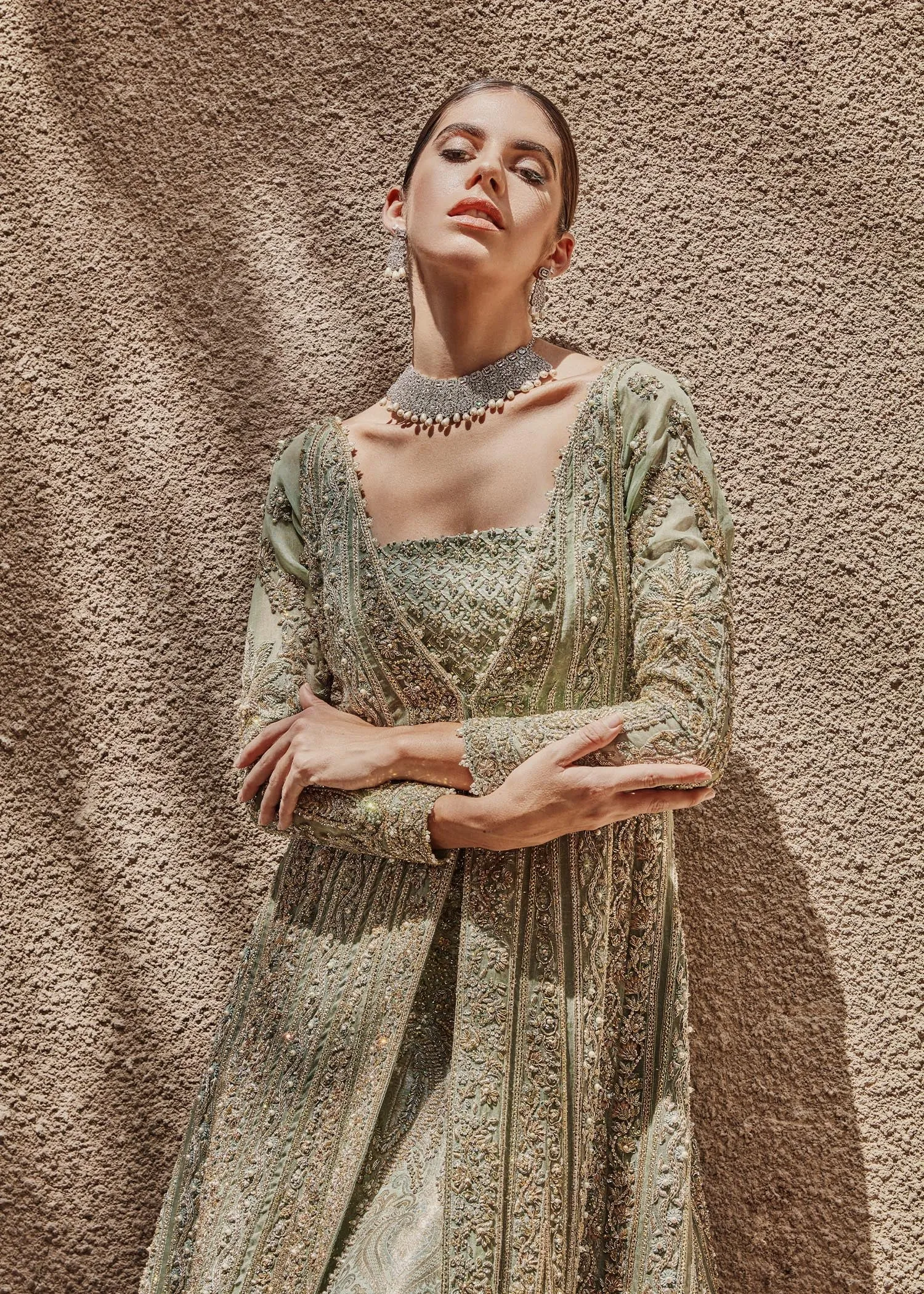 Embellished Gown Lehenga Dupatta Pakistani Bridal Dress