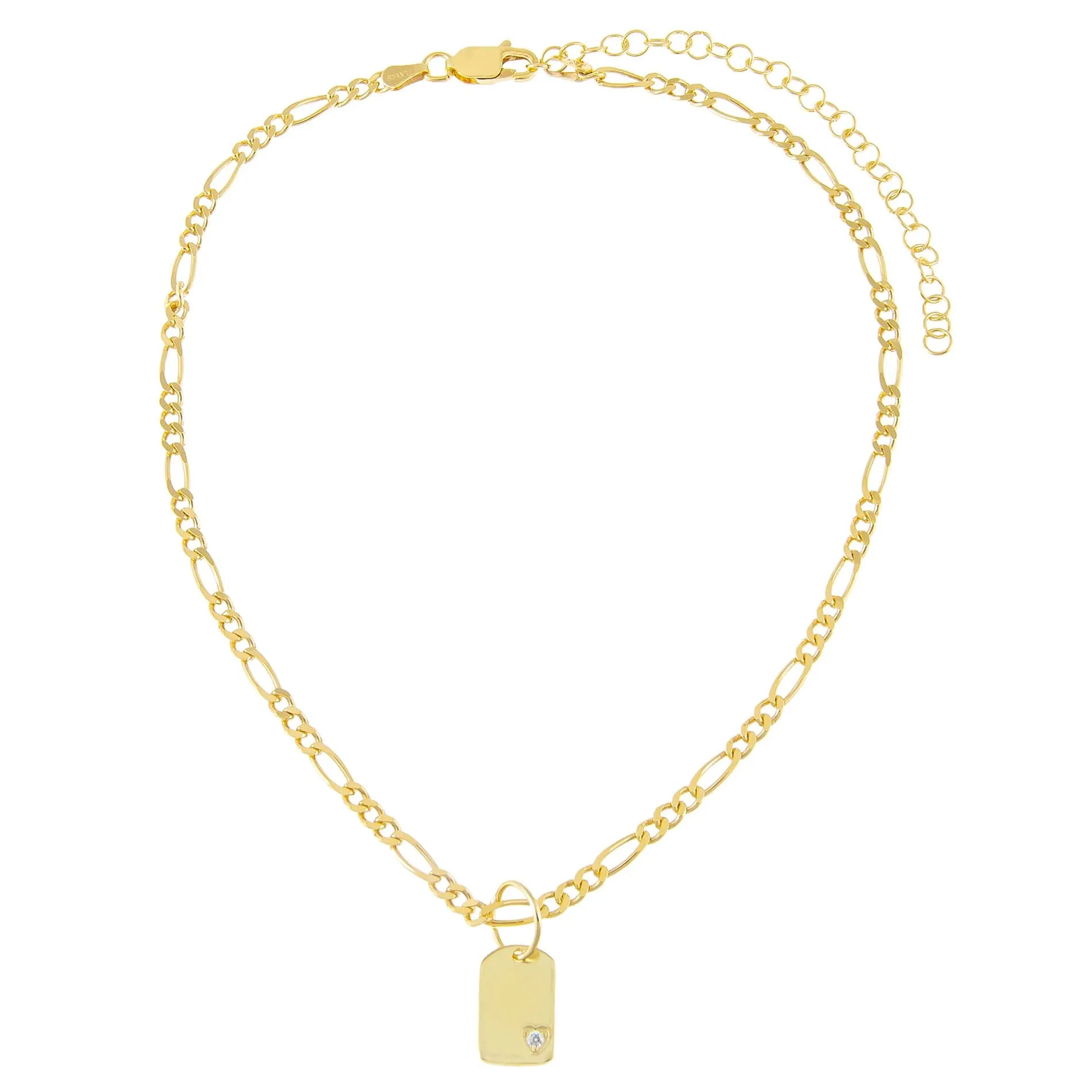 Engraved CZ Dog Tag Figaro Choker