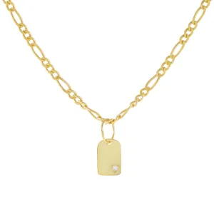 Engraved CZ Dog Tag Figaro Choker