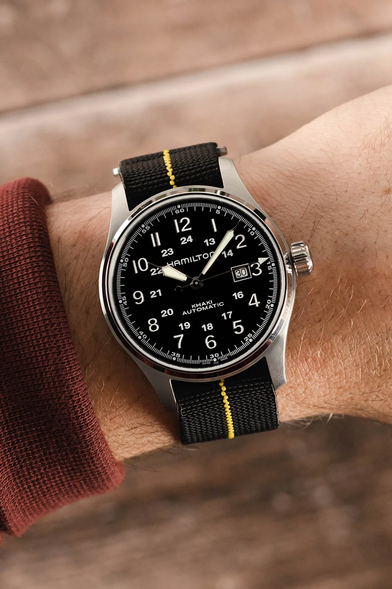 Erika's Originals BLACK OPS MN™ Strap with YELLOW Centerline - BRUSHED Hardware