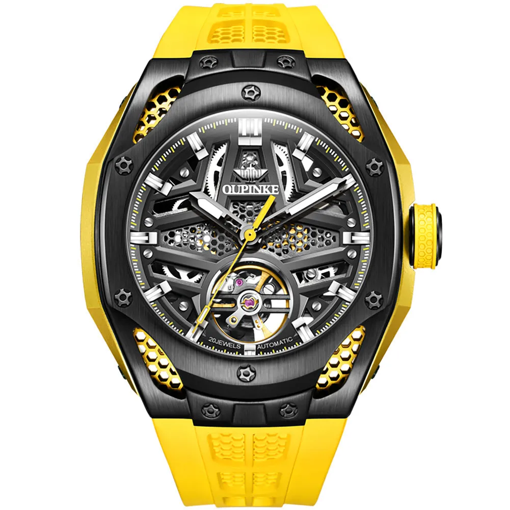 Fashion Hollow Movement Automatic Mechanical Watch Silicone Strap Men's Watch