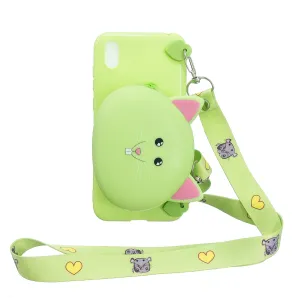 For HUAWEI Y5 2018/Y5 2019 Cellphone Case Mobile Phone Shell Shockproof TPU Cover with Cartoon Cat Pig Panda Coin Purse Lovely Shoulder Starp  Green