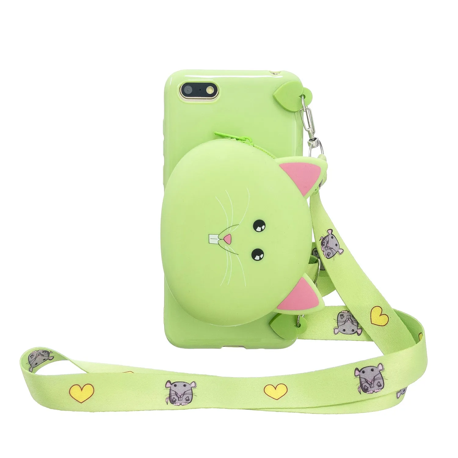 For HUAWEI Y5 2018/Y5 2019 Cellphone Case Mobile Phone Shell Shockproof TPU Cover with Cartoon Cat Pig Panda Coin Purse Lovely Shoulder Starp  Red