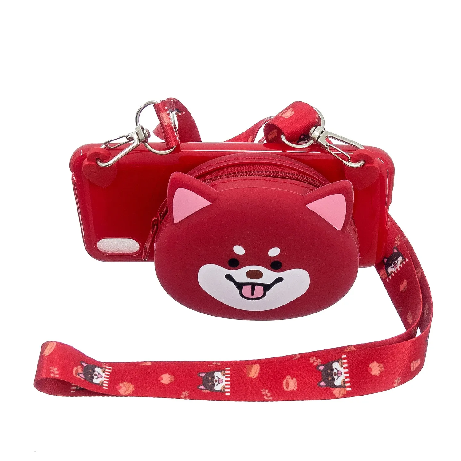For HUAWEI Y5 2018/Y5 2019 Cellphone Case Mobile Phone Shell Shockproof TPU Cover with Cartoon Cat Pig Panda Coin Purse Lovely Shoulder Starp  Red