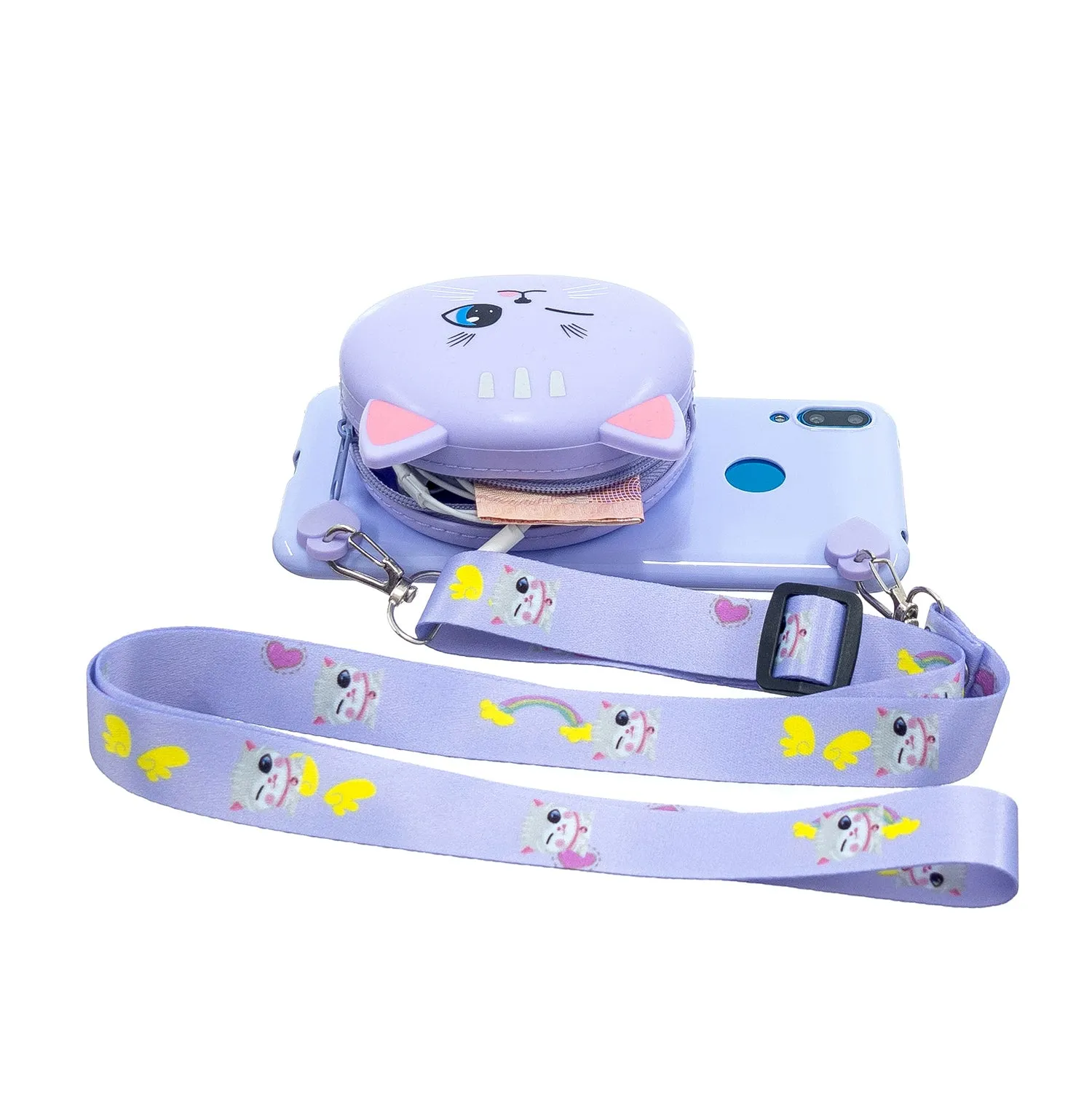 For HUAWEI Y6/Y7 Prime 2019 Cellphone Case Mobile Phone Shell Shockproof TPU Cover with Cartoon Cat Pig Panda Coin Purse Lovely Shoulder Starp  Green
