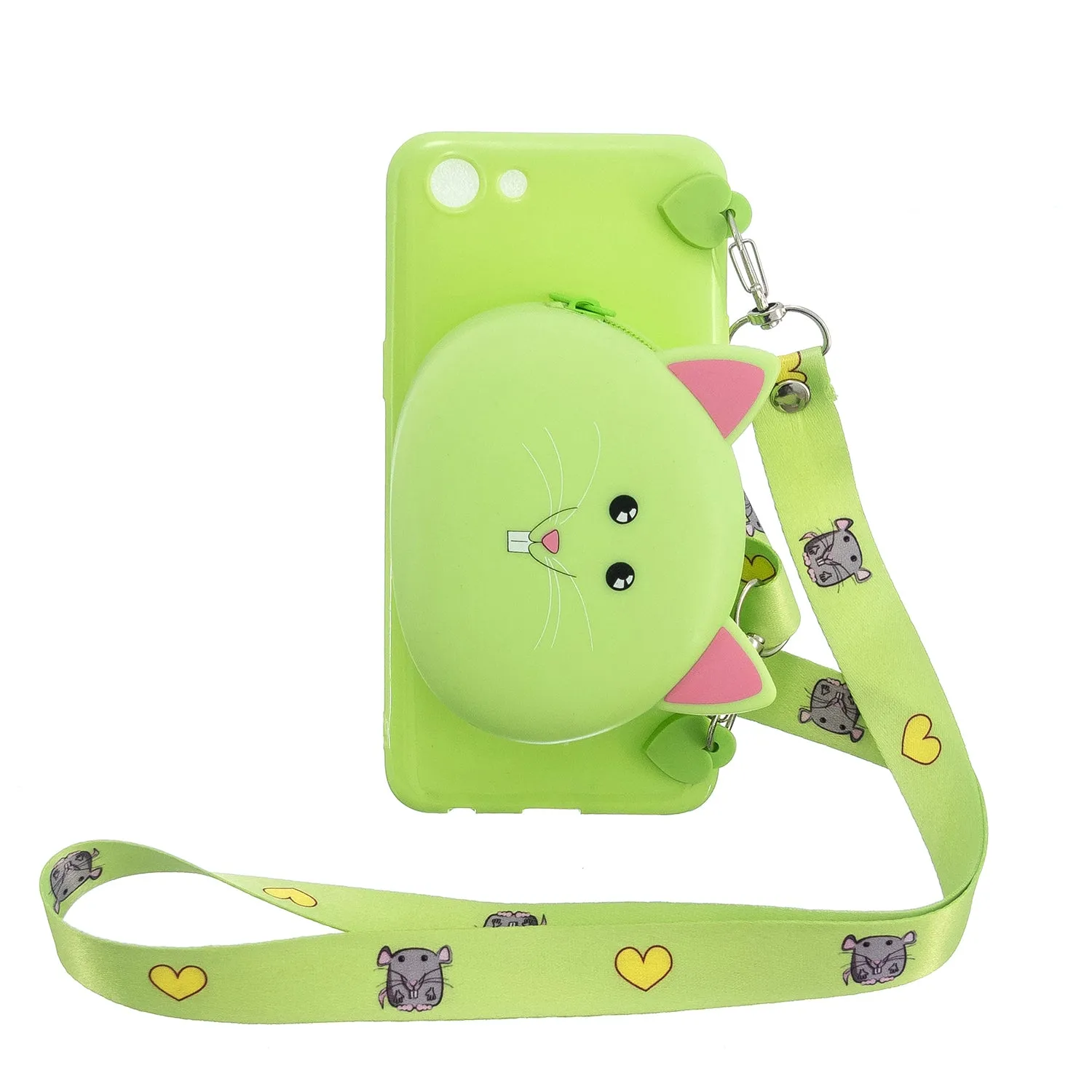 For OPPO A83/A9 2020 Cellphone Case Mobile Phone TPU Shell Shockproof Cover with Cartoon Cat Pig Panda Coin Purse Lovely Shoulder Starp  White