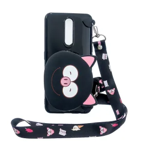 For OPPO F11/F11 Pro Cellphone Case Mobile Phone TPU Shell Shockproof Cover with Cartoon Cat Pig Panda Coin Purse Lovely Shoulder Starp  Black