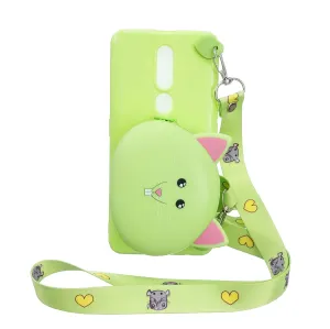 For OPPO F11/F11 Pro Cellphone Case Mobile Phone TPU Shell Shockproof Cover with Cartoon Cat Pig Panda Coin Purse Lovely Shoulder Starp  Green