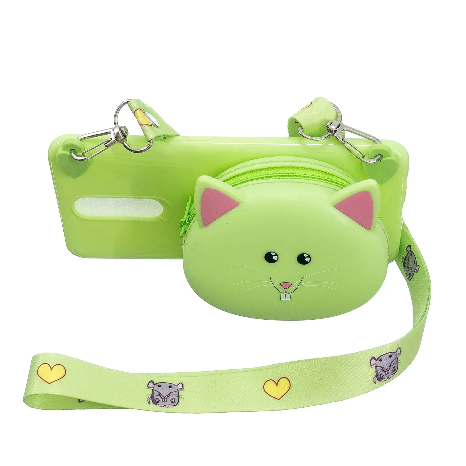 For OPPO F11/F11 Pro Cellphone Case Mobile Phone TPU Shell Shockproof Cover with Cartoon Cat Pig Panda Coin Purse Lovely Shoulder Starp  Green