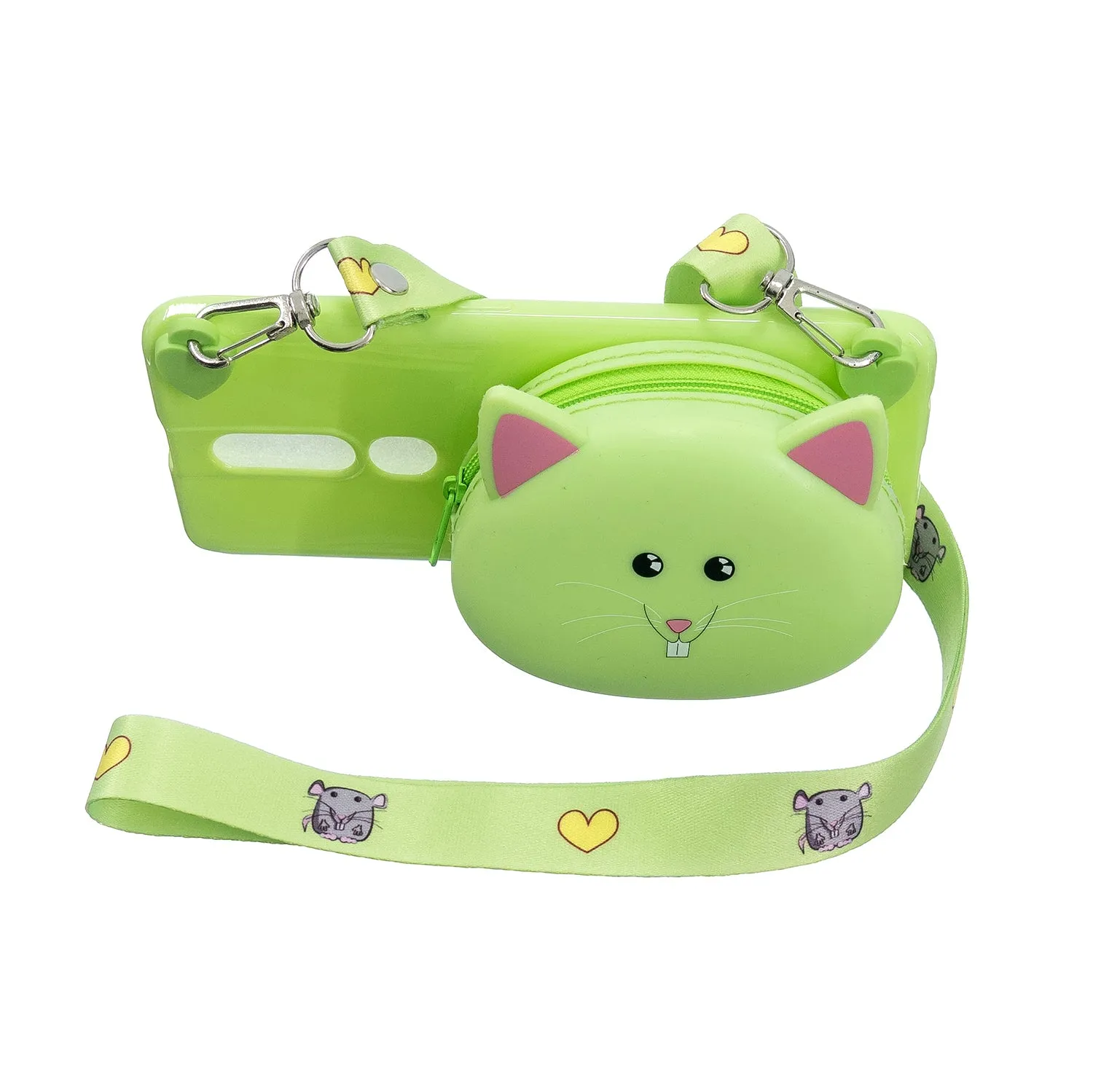 For OPPO F11/F11 Pro Cellphone Case Mobile Phone TPU Shell Shockproof Cover with Cartoon Cat Pig Panda Coin Purse Lovely Shoulder Starp  Green