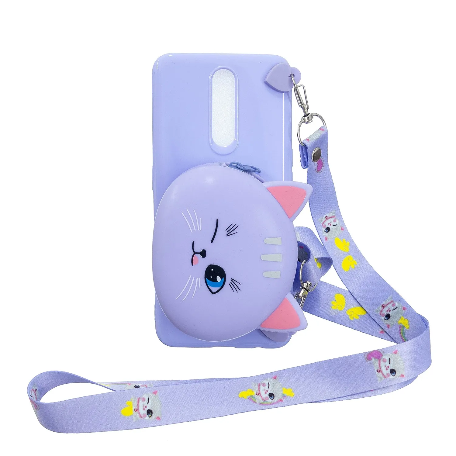 For OPPO F11/F11 Pro Cellphone Case Mobile Phone TPU Shell Shockproof Cover with Cartoon Cat Pig Panda Coin Purse Lovely Shoulder Starp  Purple
