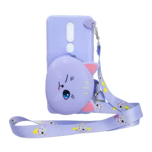 For OPPO F11/F11 Pro Cellphone Case Mobile Phone TPU Shell Shockproof Cover with Cartoon Cat Pig Panda Coin Purse Lovely Shoulder Starp  Purple