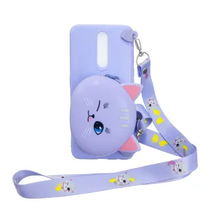For OPPO F11/F11 Pro Cellphone Case Mobile Phone TPU Shell Shockproof Cover with Cartoon Cat Pig Panda Coin Purse Lovely Shoulder Starp  Purple
