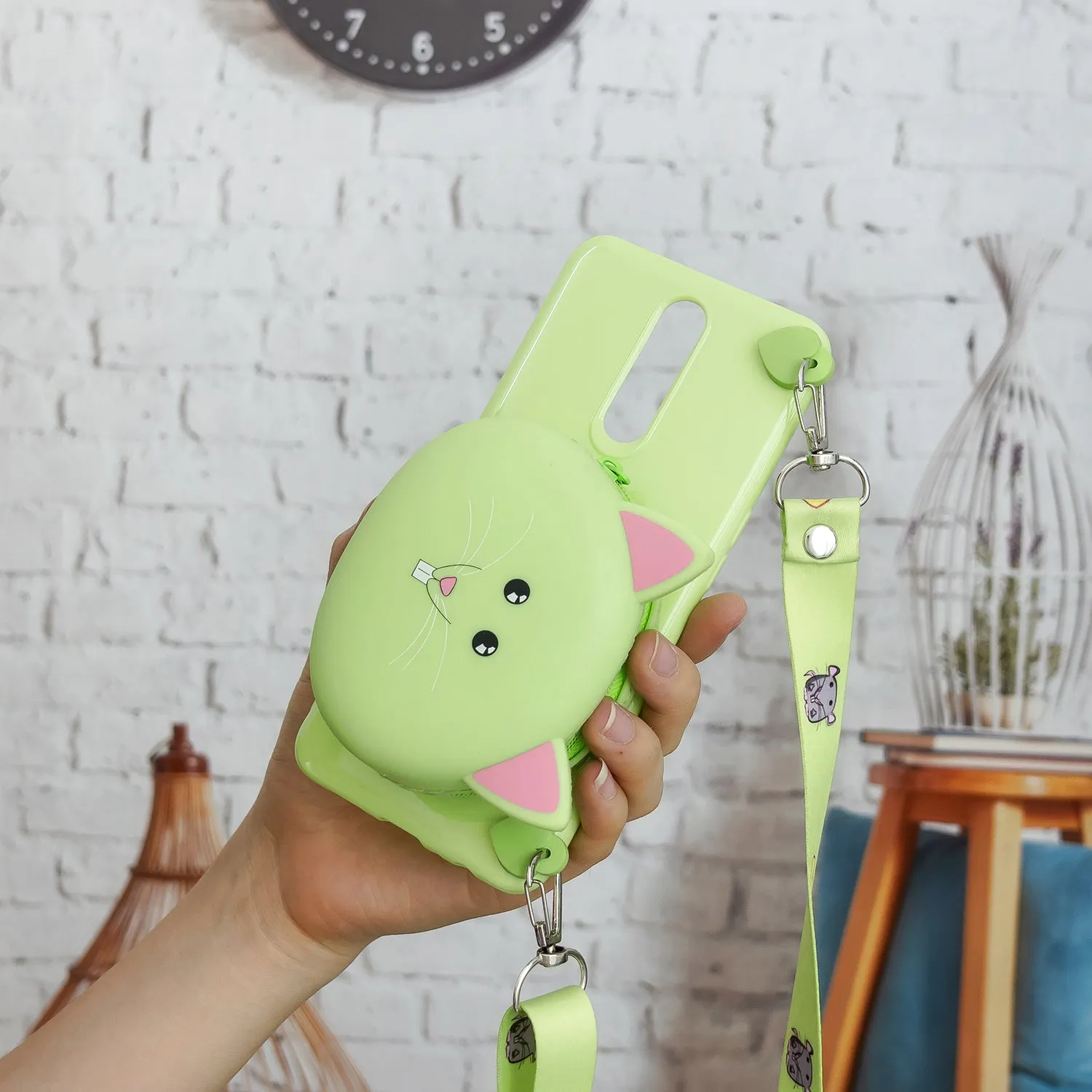 For OPPO F11/F11 Pro Cellphone Case Mobile Phone TPU Shell Shockproof Cover with Cartoon Cat Pig Panda Coin Purse Lovely Shoulder Starp  Purple