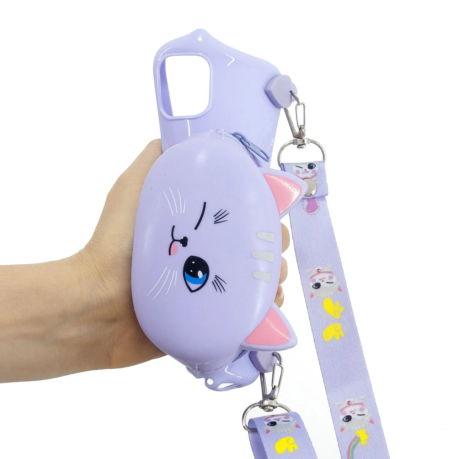 For OPPO F11/F11 Pro Cellphone Case Mobile Phone TPU Shell Shockproof Cover with Cartoon Cat Pig Panda Coin Purse Lovely Shoulder Starp  Purple