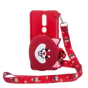 For OPPO F11/F11 Pro Cellphone Case Mobile Phone TPU Shell Shockproof Cover with Cartoon Cat Pig Panda Coin Purse Lovely Shoulder Starp  Red