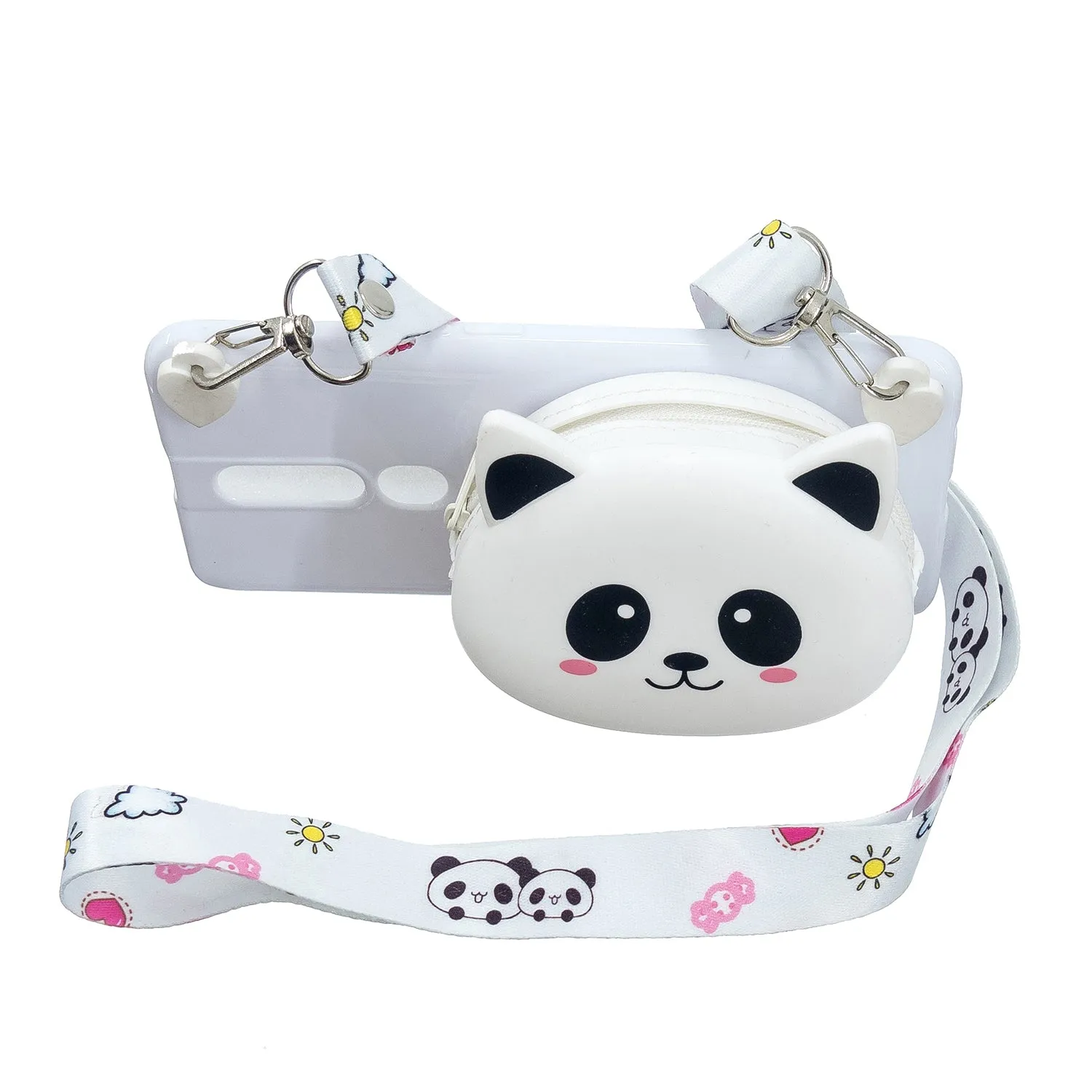 For OPPO F11/F11 Pro Cellphone Case Mobile Phone TPU Shell Shockproof Cover with Cartoon Cat Pig Panda Coin Purse Lovely Shoulder Starp  White