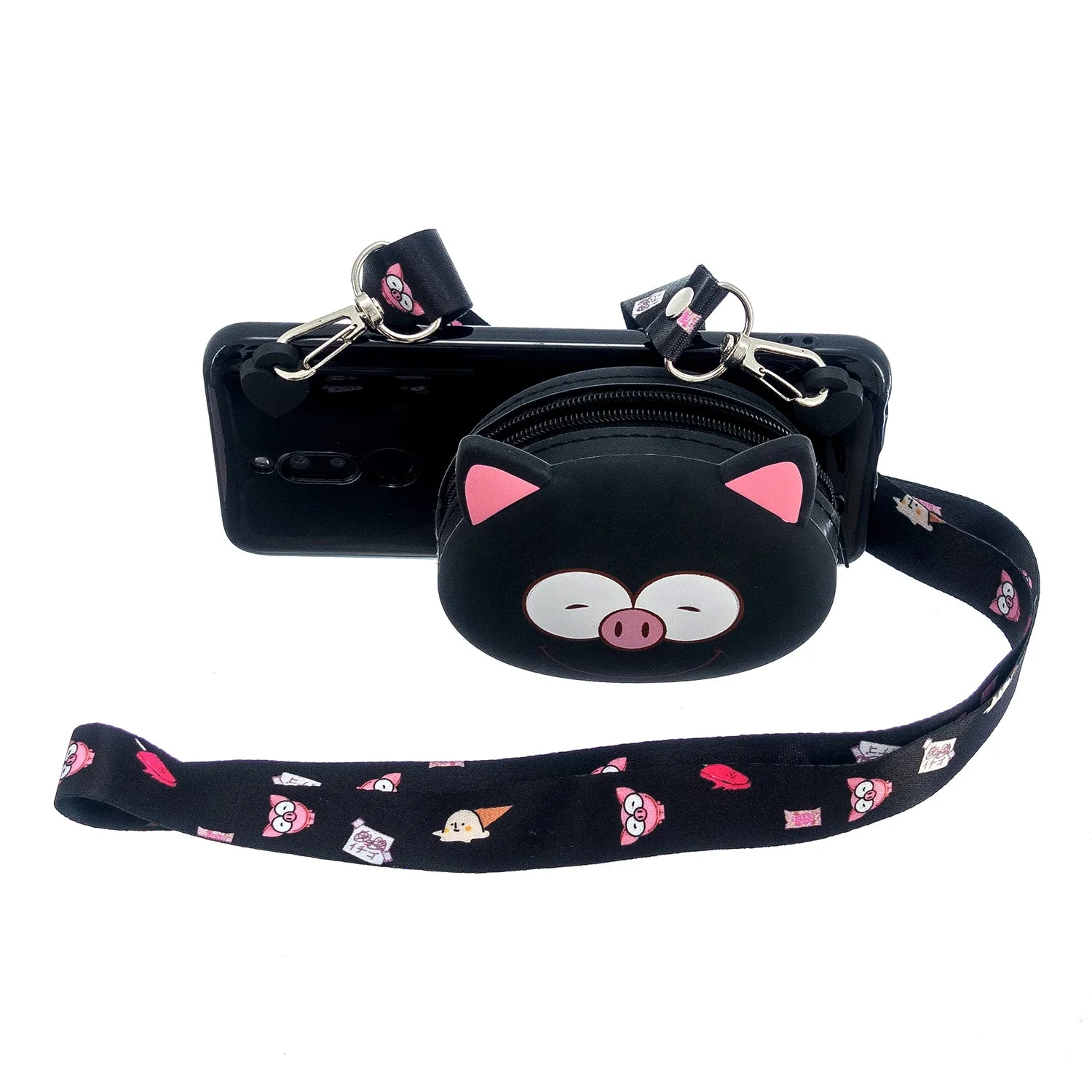 For Redmi 8/Redmi 8A Case Mobile Phone Shell Shockproof Cellphone TPU Cover with Cartoon Cat Pig Panda Coin Purse Lovely Shoulder Starp  Black
