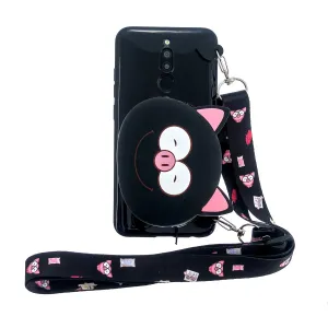 For Redmi 8/Redmi 8A Case Mobile Phone Shell Shockproof Cellphone TPU Cover with Cartoon Cat Pig Panda Coin Purse Lovely Shoulder Starp  Black