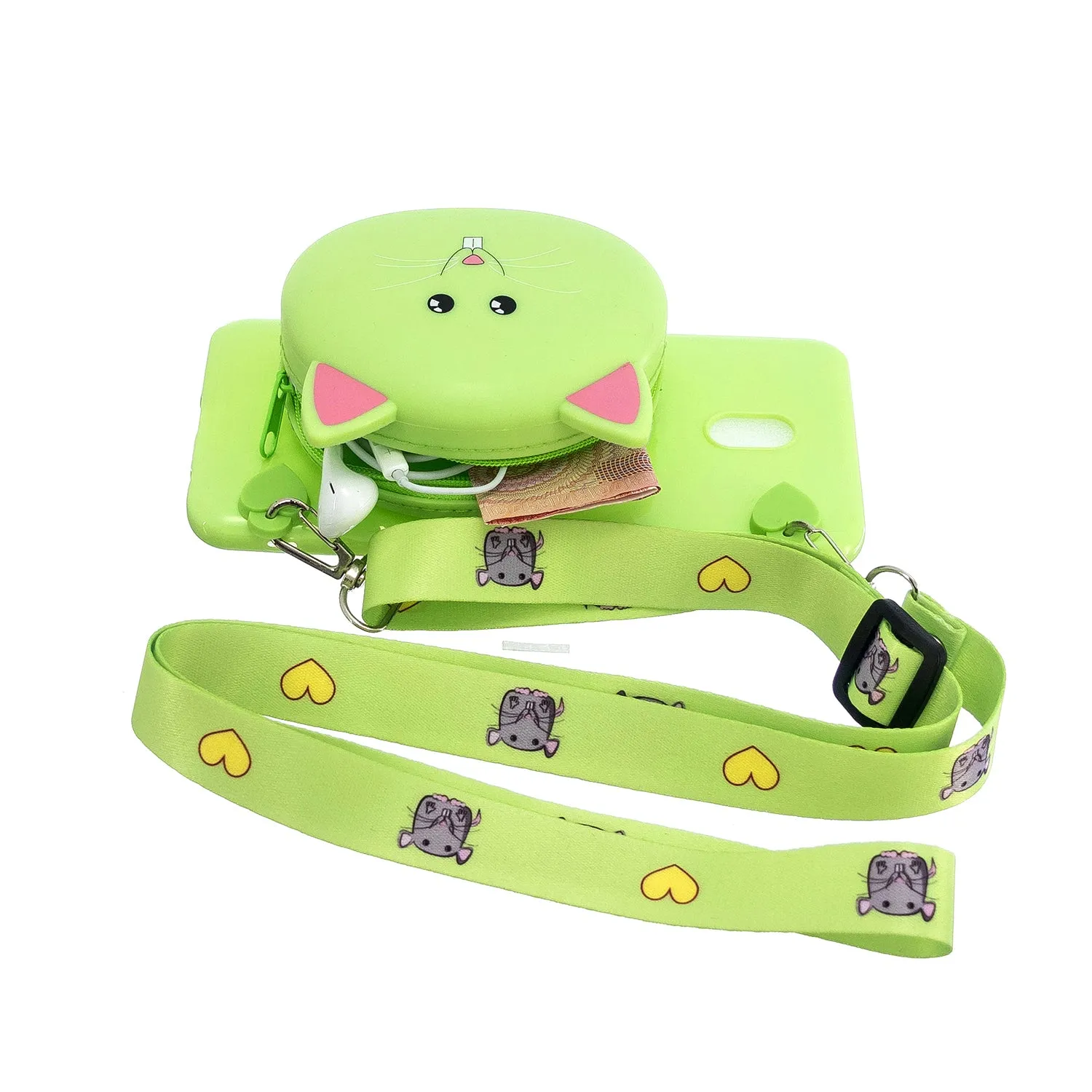 For Redmi 8/Redmi 8A Case Mobile Phone Shell Shockproof Cellphone TPU Cover with Cartoon Cat Pig Panda Coin Purse Lovely Shoulder Starp  Green
