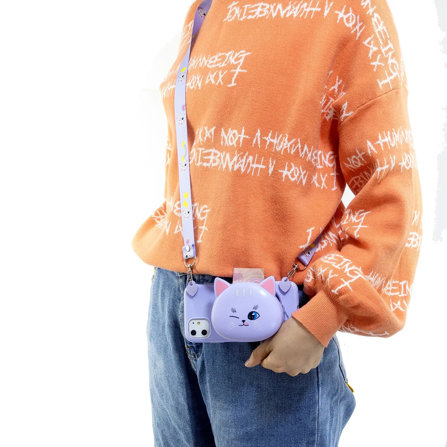 For Redmi 8/Redmi 8A Case Mobile Phone Shell Shockproof Cellphone TPU Cover with Cartoon Cat Pig Panda Coin Purse Lovely Shoulder Starp  Purple