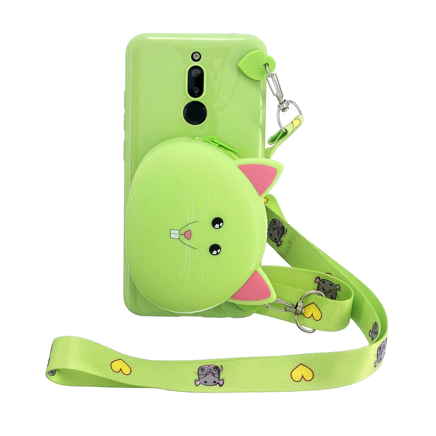 For Redmi 8/Redmi 8A Case Mobile Phone Shell Shockproof Cellphone TPU Cover with Cartoon Cat Pig Panda Coin Purse Lovely Shoulder Starp  Purple
