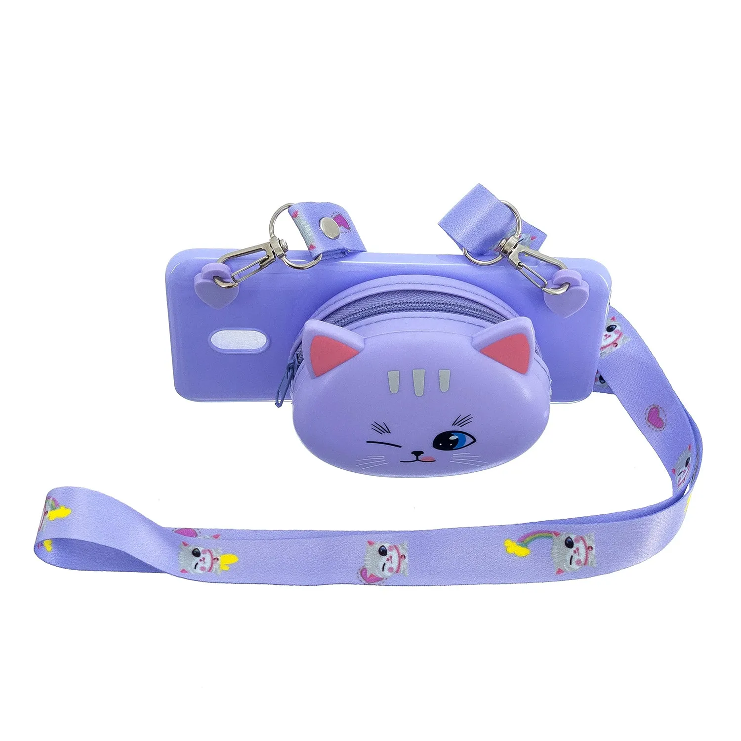 For Redmi 8/Redmi 8A Case Mobile Phone Shell Shockproof Cellphone TPU Cover with Cartoon Cat Pig Panda Coin Purse Lovely Shoulder Starp  Purple