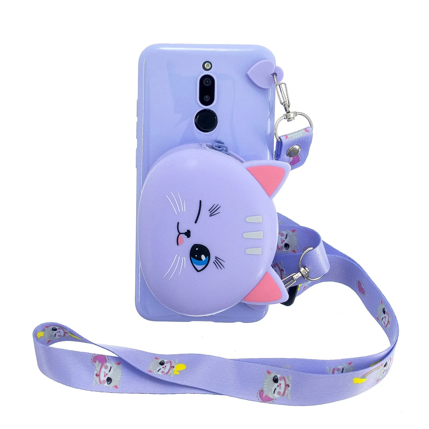 For Redmi 8/Redmi 8A Case Mobile Phone Shell Shockproof Cellphone TPU Cover with Cartoon Cat Pig Panda Coin Purse Lovely Shoulder Starp  Purple