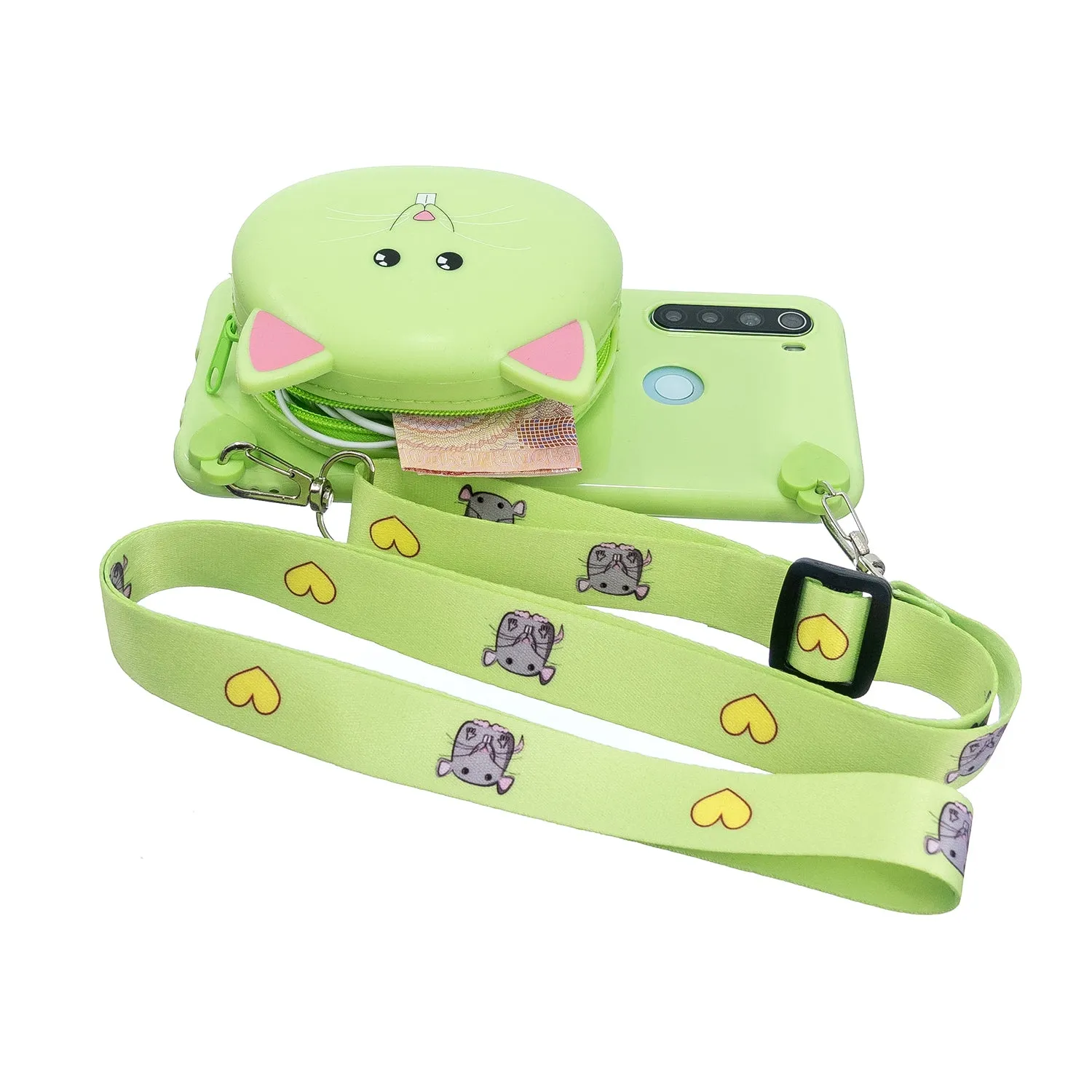 For Redmi Note 8/8T/8 Pro Cellphone Case Mobile Phone Shell Shockproof TPU Cover with Cartoon Cat Pig Panda Coin Purse Lovely Shoulder Starp  Black