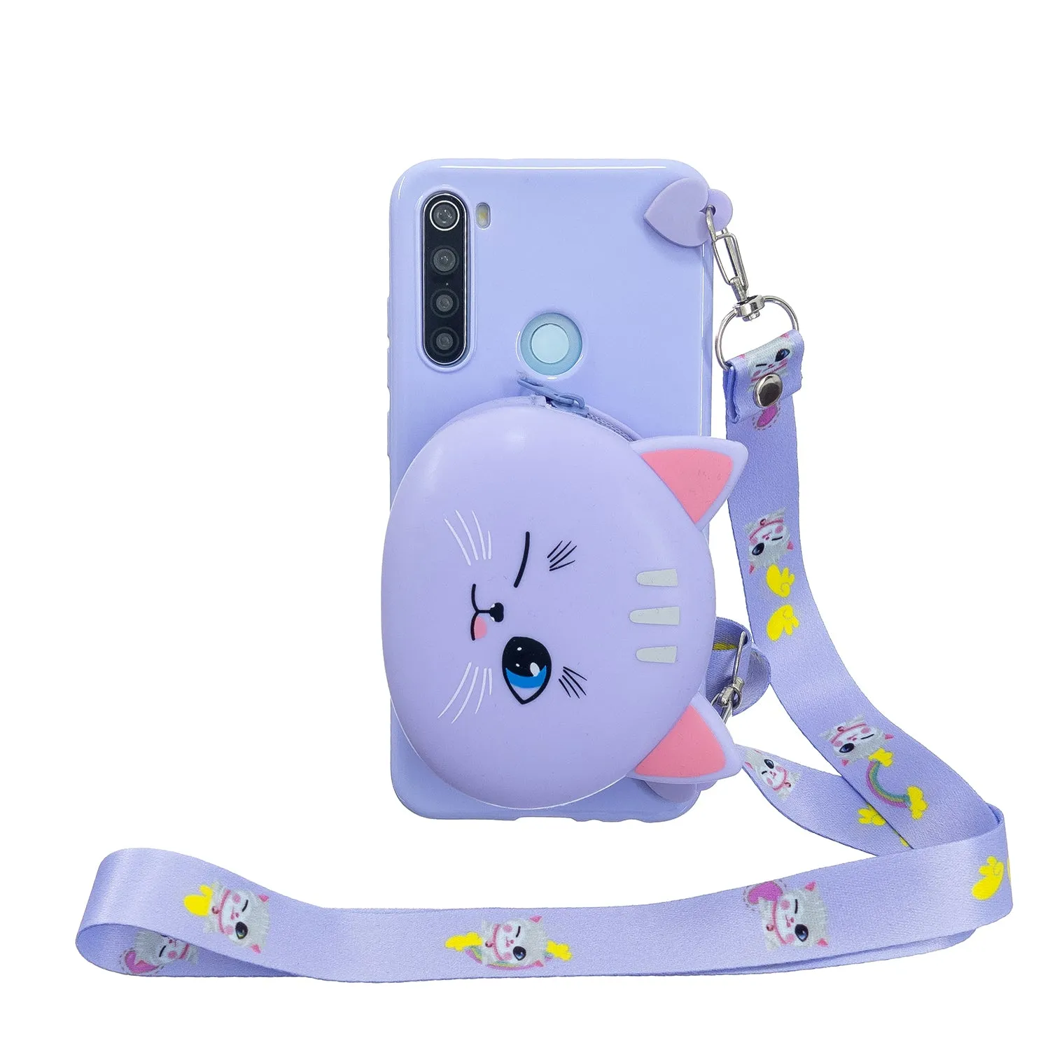 For Redmi Note 8/8T/8 Pro Cellphone Case Mobile Phone Shell Shockproof TPU Cover with Cartoon Cat Pig Panda Coin Purse Lovely Shoulder Starp  Black