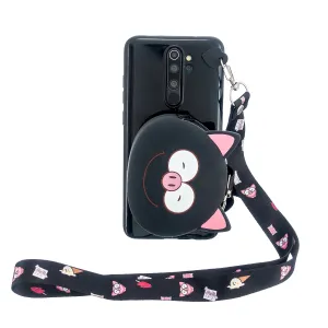 For Redmi Note 8/8T/8 Pro Cellphone Case Mobile Phone Shell Shockproof TPU Cover with Cartoon Cat Pig Panda Coin Purse Lovely Shoulder Starp  Black