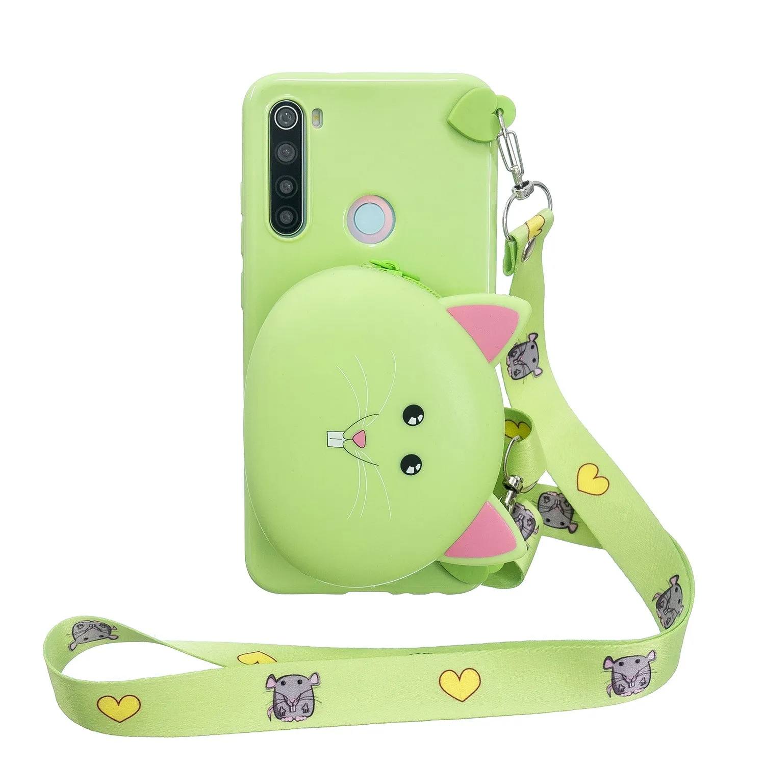 For Redmi Note 8/8T/8 Pro Cellphone Case Mobile Phone Shell Shockproof TPU Cover with Cartoon Cat Pig Panda Coin Purse Lovely Shoulder Starp  Black