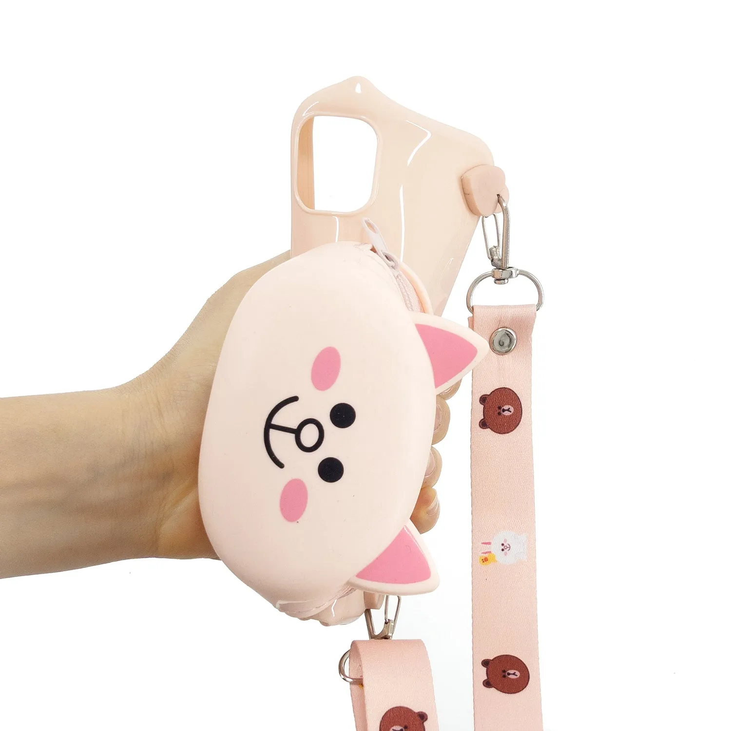 For Redmi Note 8/8T/8 Pro Cellphone Case Mobile Phone Shell Shockproof TPU Cover with Cartoon Cat Pig Panda Coin Purse Lovely Shoulder Starp  Pink