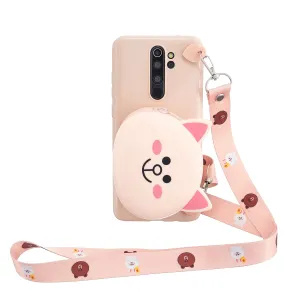 For Redmi Note 8/8T/8 Pro Cellphone Case Mobile Phone Shell Shockproof TPU Cover with Cartoon Cat Pig Panda Coin Purse Lovely Shoulder Starp  Pink