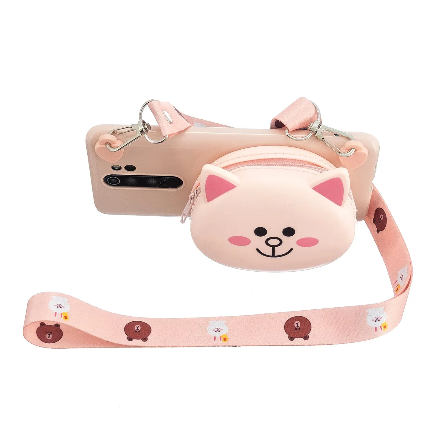 For Redmi Note 8/8T/8 Pro Cellphone Case Mobile Phone Shell Shockproof TPU Cover with Cartoon Cat Pig Panda Coin Purse Lovely Shoulder Starp  Pink