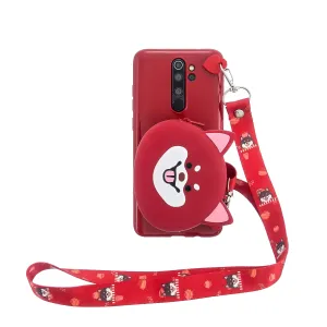 For Redmi Note 8/8T/8 Pro Cellphone Case Mobile Phone Shell Shockproof TPU Cover with Cartoon Cat Pig Panda Coin Purse Lovely Shoulder Starp  Red