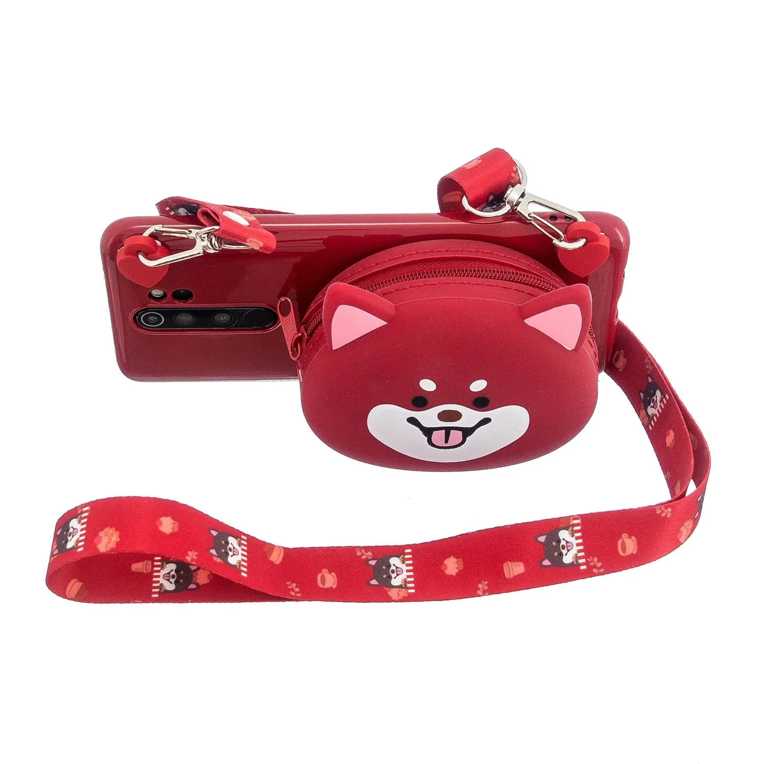 For Redmi Note 8/8T/8 Pro Cellphone Case Mobile Phone Shell Shockproof TPU Cover with Cartoon Cat Pig Panda Coin Purse Lovely Shoulder Starp  Red