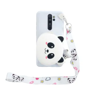 For Redmi Note 8/8T/8 Pro Cellphone Case Mobile Phone Shell Shockproof TPU Cover with Cartoon Cat Pig Panda Coin Purse Lovely Shoulder Starp  White