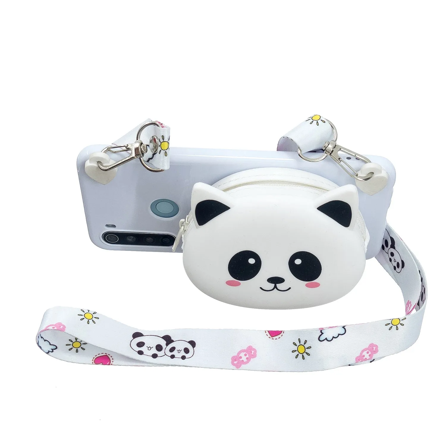 For Redmi Note 8/8T/8 Pro Cellphone Case Mobile Phone Shell Shockproof TPU Cover with Cartoon Cat Pig Panda Coin Purse Lovely Shoulder Starp  White