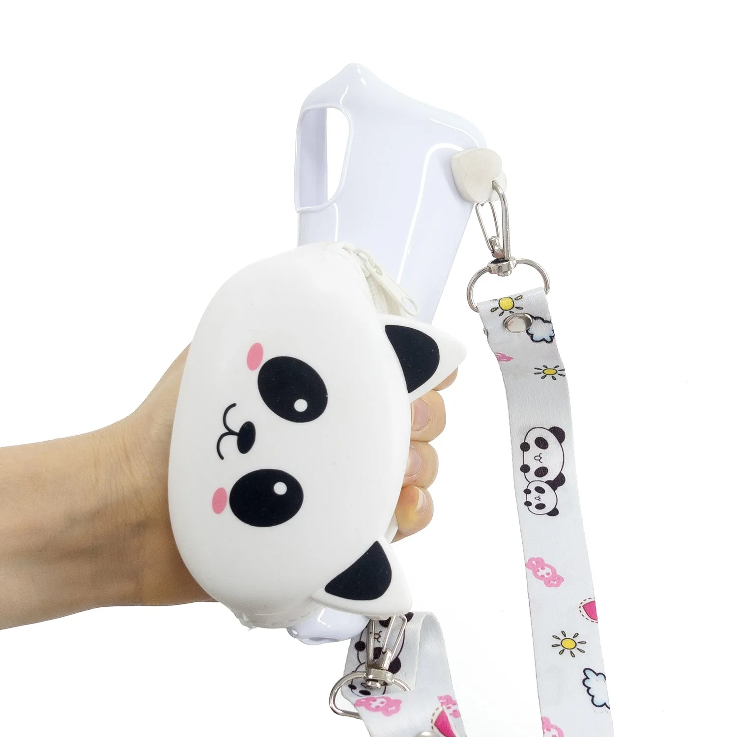 For Redmi Note 8/8T/8 Pro Cellphone Case Mobile Phone Shell Shockproof TPU Cover with Cartoon Cat Pig Panda Coin Purse Lovely Shoulder Starp  White