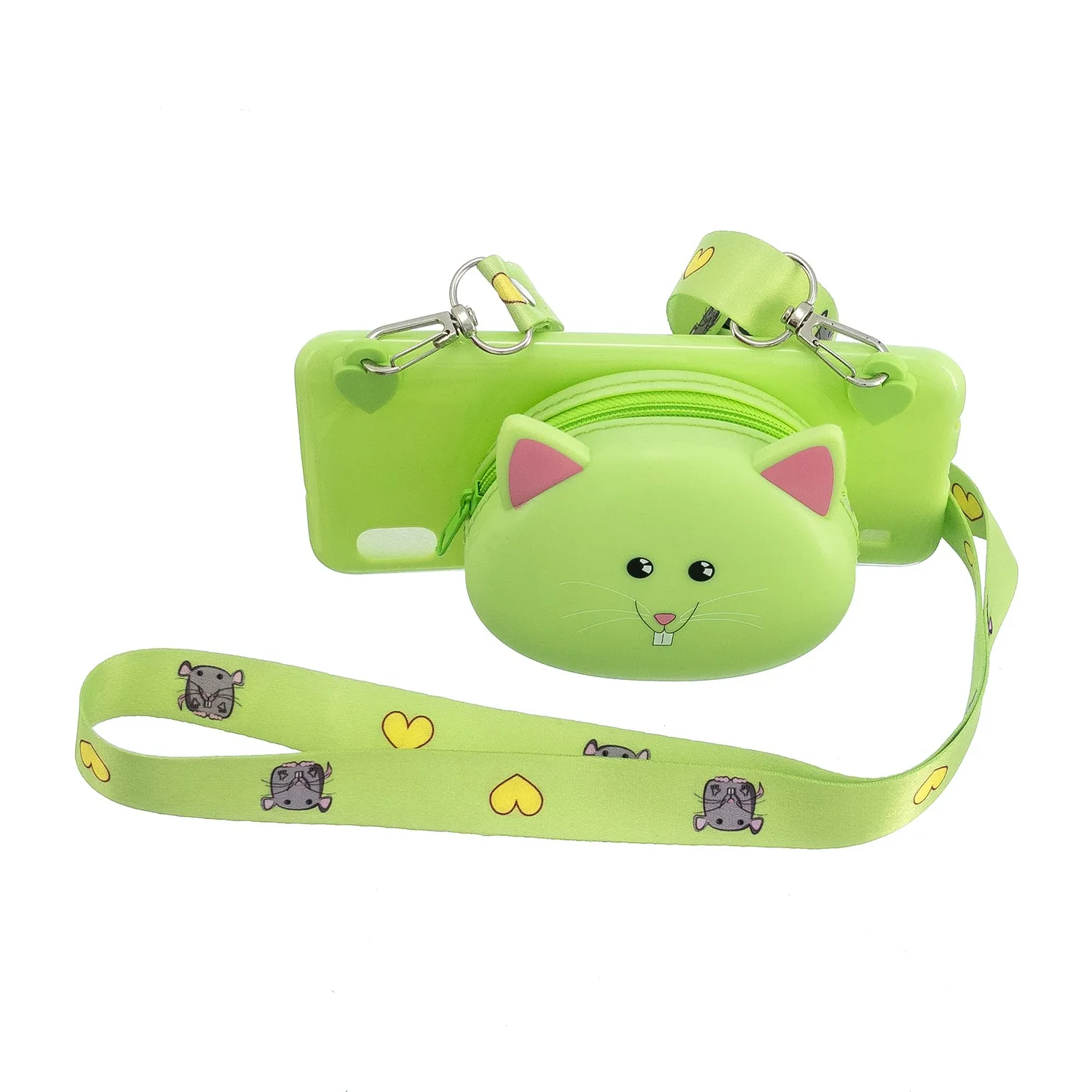 For Samsung A10/A20/A30 Case Mobile Phone Shell Shockproof TPU Cellphone Cover with Cartoon Cat Pig Panda Coin Purse Lovely Shoulder Starp  Green