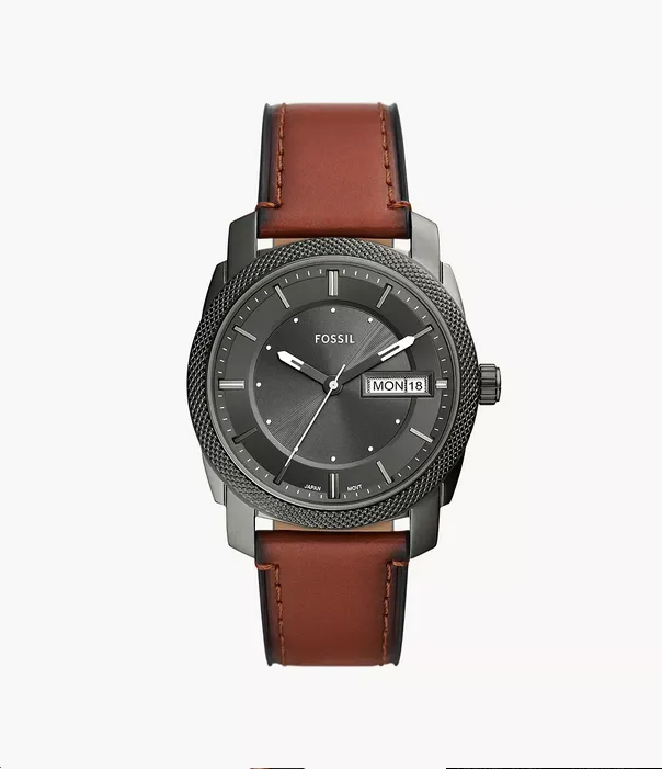Fossil Machine Three-Hand Date Brown Leather Watch FS5900