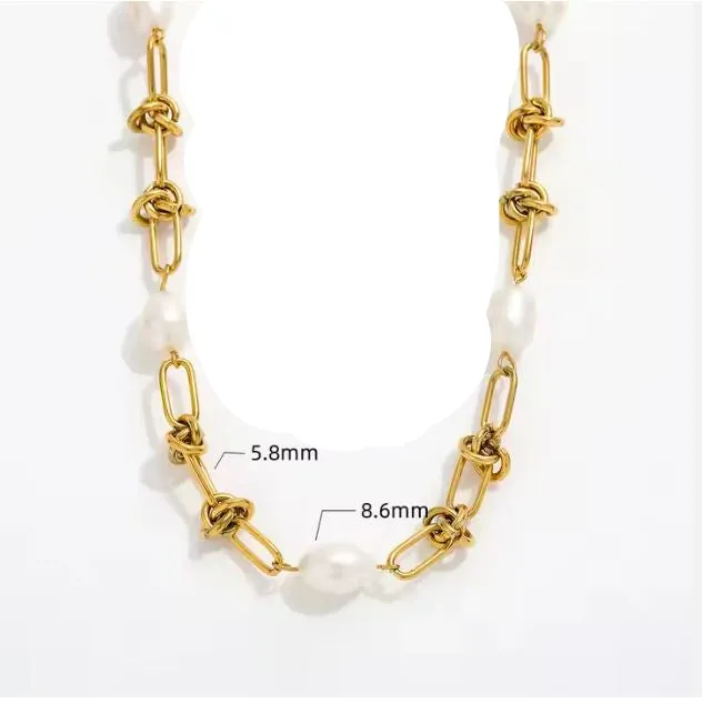 French Baroque-Style Electroplated Stainless Steel Pearl Women Jewelry Necklace 18"