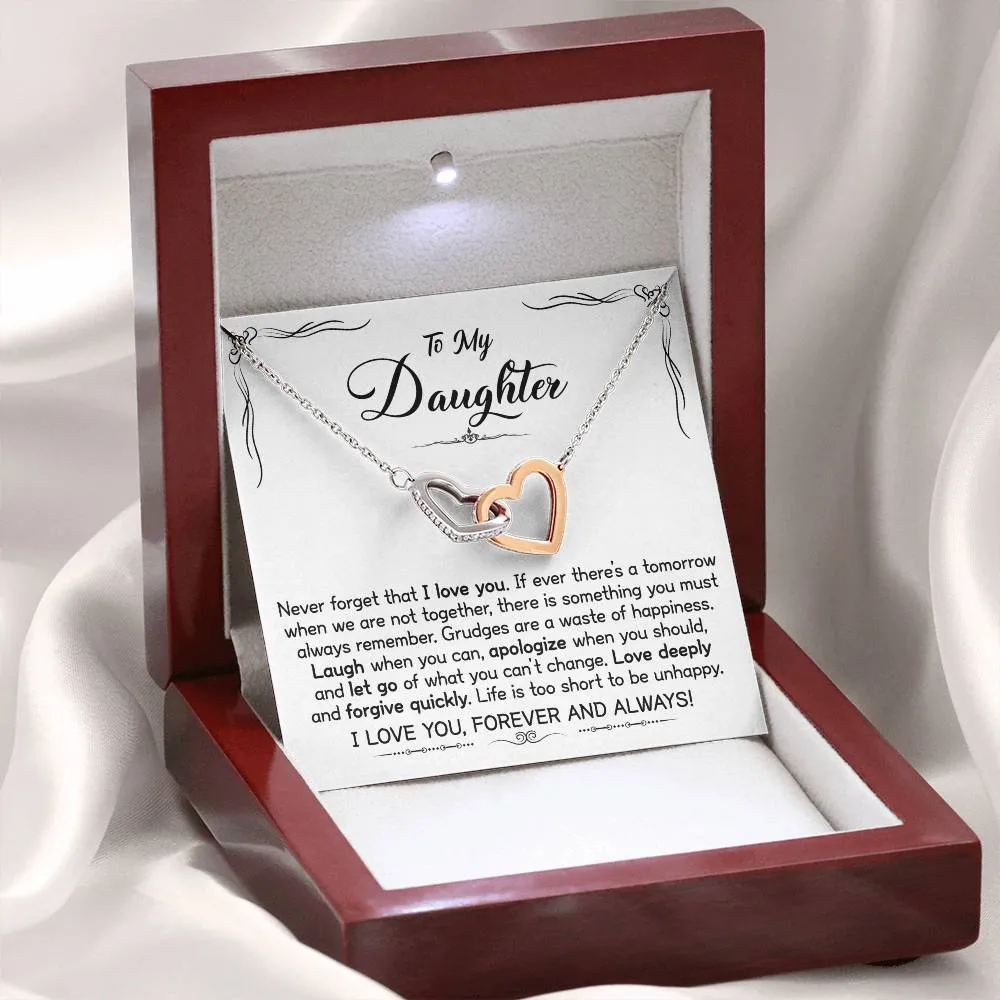 Gift For Daughter - Be Happy -  Interlocking Hearts Necklace Message Card - Gift For Birthday, Christmas From Dad, Mom