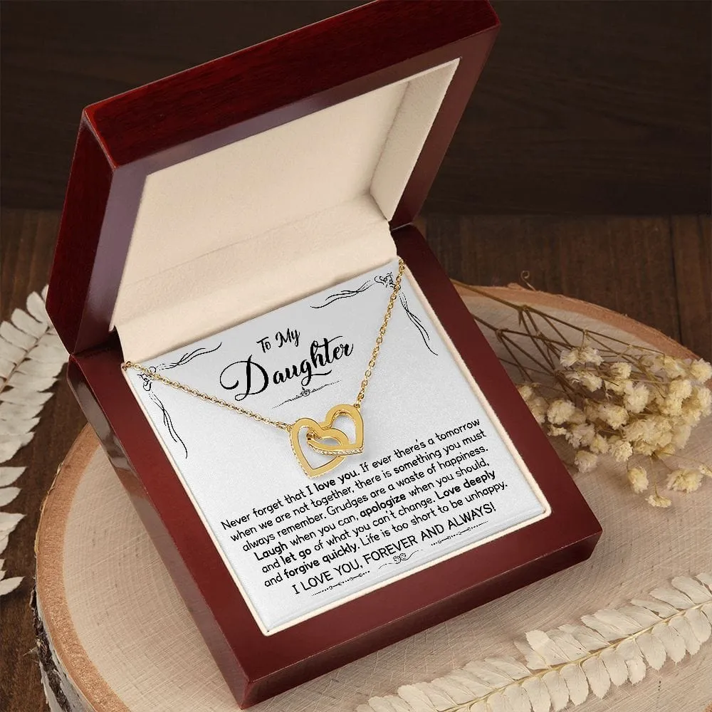 Gift For Daughter - Be Happy -  Interlocking Hearts Necklace Message Card - Gift For Birthday, Christmas From Dad, Mom