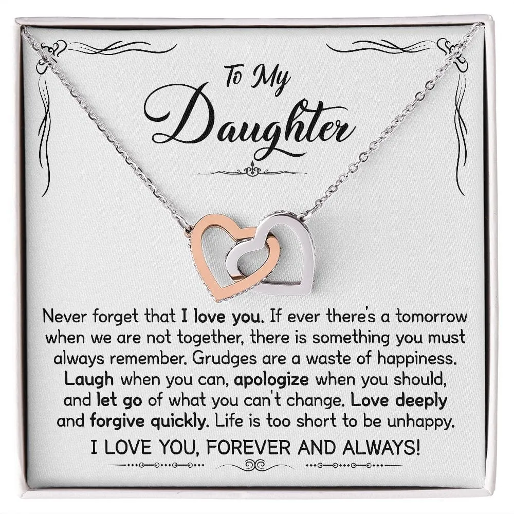 Gift For Daughter - Be Happy -  Interlocking Hearts Necklace Message Card - Gift For Birthday, Christmas From Dad, Mom