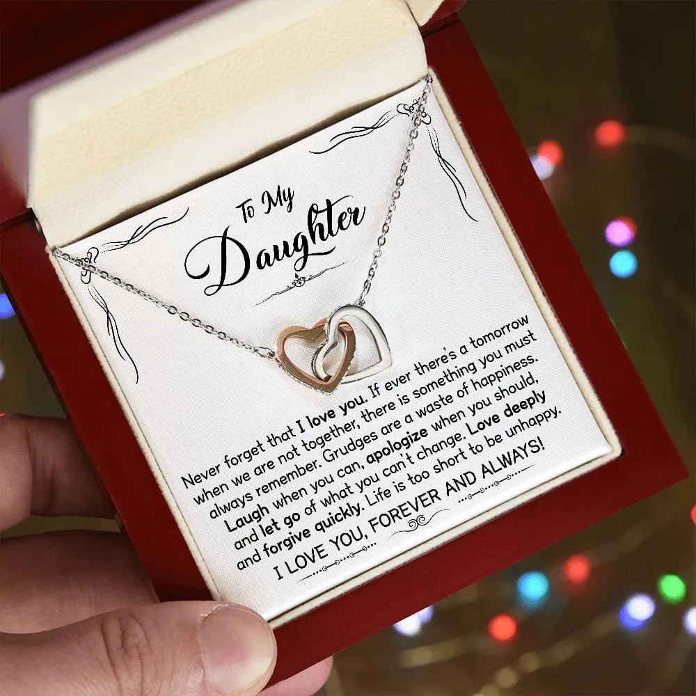 Gift For Daughter - Be Happy -  Interlocking Hearts Necklace Message Card - Gift For Birthday, Christmas From Dad, Mom