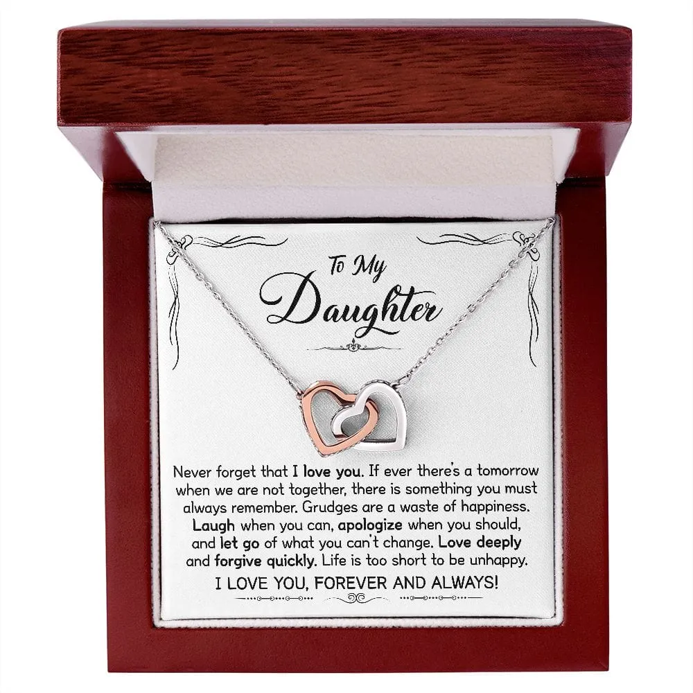 Gift For Daughter - Be Happy -  Interlocking Hearts Necklace Message Card - Gift For Birthday, Christmas From Dad, Mom