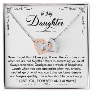Gift For Daughter - Be Happy -  Interlocking Hearts Necklace Message Card - Gift For Birthday, Christmas From Dad, Mom