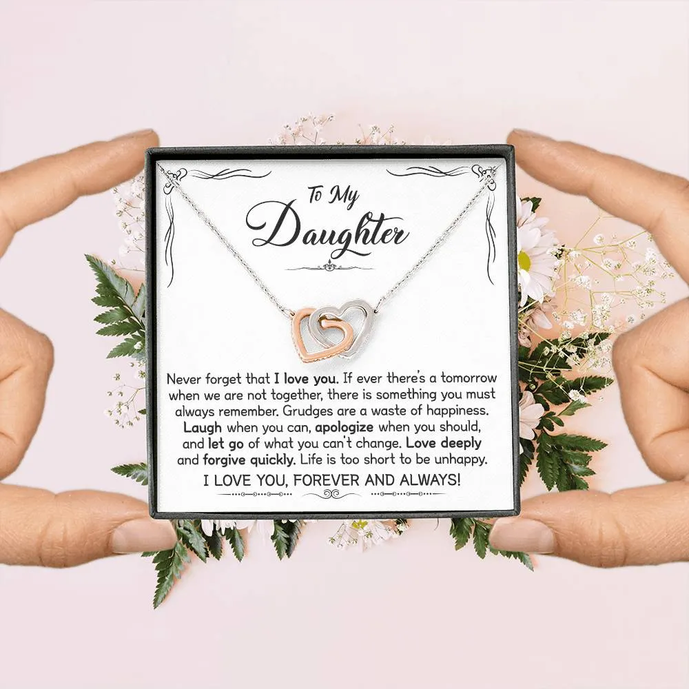 Gift For Daughter - Be Happy -  Interlocking Hearts Necklace Message Card - Gift For Birthday, Christmas From Dad, Mom